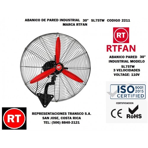 Abanico Industrial De Pared RTFAN SL75TW De 30"-2211│www.rt.cr